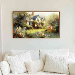 4579298 – Rustic Cottage Garden Painting, Floral Landscape Wall Art, Vibrant Home Decor Canvas Print