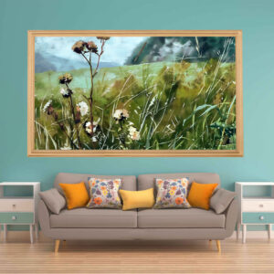 4579283 – Rustic Meadow Flowers Wall Art, Nature Inspired Canvas Print, Tranquil Countryside Décor