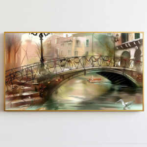 4579254 – Romantic Venice Canal Bridge Digital Painting, Perfect for Living Room Wall Art, Large Canvas Print