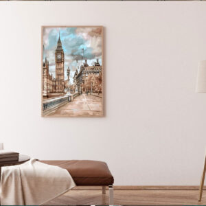 4580216 – Vintage London Skyline Wall Art, Big Ben and Westminster, Classic British Decor, Cityscape Illustration, Unique Home Decoration