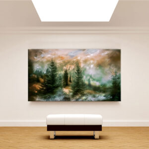 4579276 – Misty Forest Scene Canvas Print, Tranquil Nature Wall Art, Large Landscape Painting Home Décor