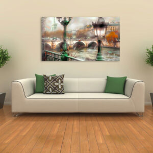 4579262 – Paris Winter Scene Wall Art, Vintage Lamp Post and Serine River, Dreamy Paris Landscape, Romantic Paris Home Decor