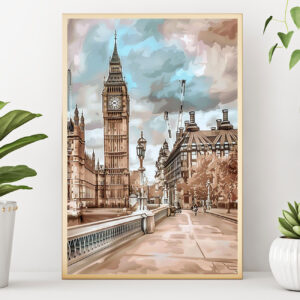 4580216 – Vintage London Skyline Wall Art, Big Ben and Westminster, Classic British Decor, Cityscape Illustration, Unique Home Decoration