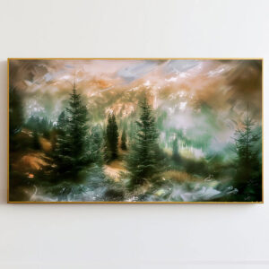 4579276 – Misty Forest Scene Canvas Print, Tranquil Nature Wall Art, Large Landscape Painting Home Décor