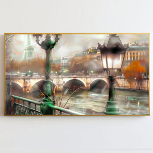 4579262 – Paris Winter Scene Wall Art, Vintage Lamp Post and Serine River, Dreamy Paris Landscape, Romantic Paris Home Decor