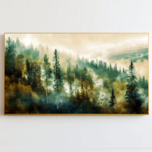 4579274 – Misty Forest Landscape Wall Art, Enchanted Woods Canvas Print, Nature Home Decor, Large Wall Hanging